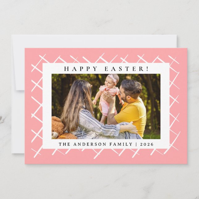 Elegant Minimalist Pattern Happy Easter 1 Photo Holiday Card (Front)