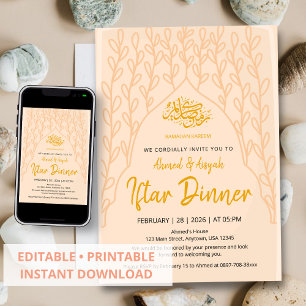 Elegant Minimalist Peach Floral Iftar Invitation