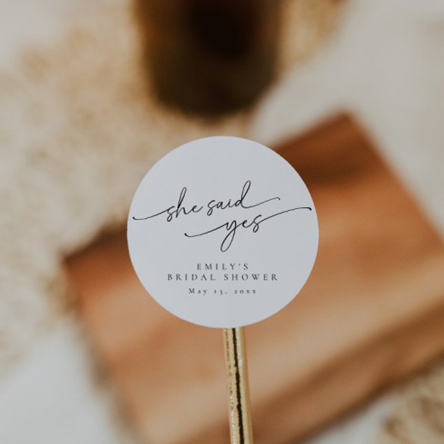 Elegant, Minimalist Personalized Bridal Shower Classic Round Sticker (Creator Uploaded)