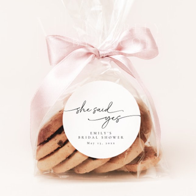 Elegant, Minimalist Personalized Bridal Shower Classic Round Sticker (Creator Uploaded)