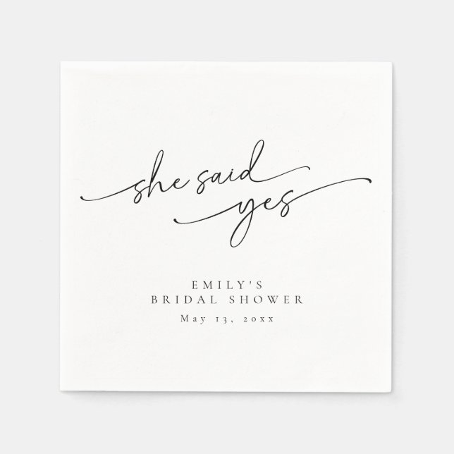 Elegant, Minimalist Personalized Bridal Shower Napkin (Front)