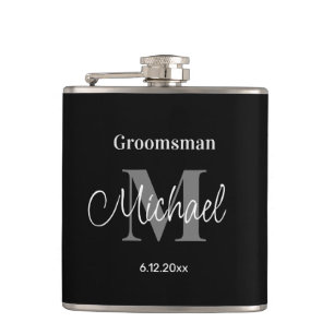 elegant minimalist personalized groomsman black hip flask