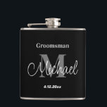 elegant minimalist personalized groomsman black hip flask<br><div class="desc">elegant minimalist personalized groomsman black and grey Flask</div>