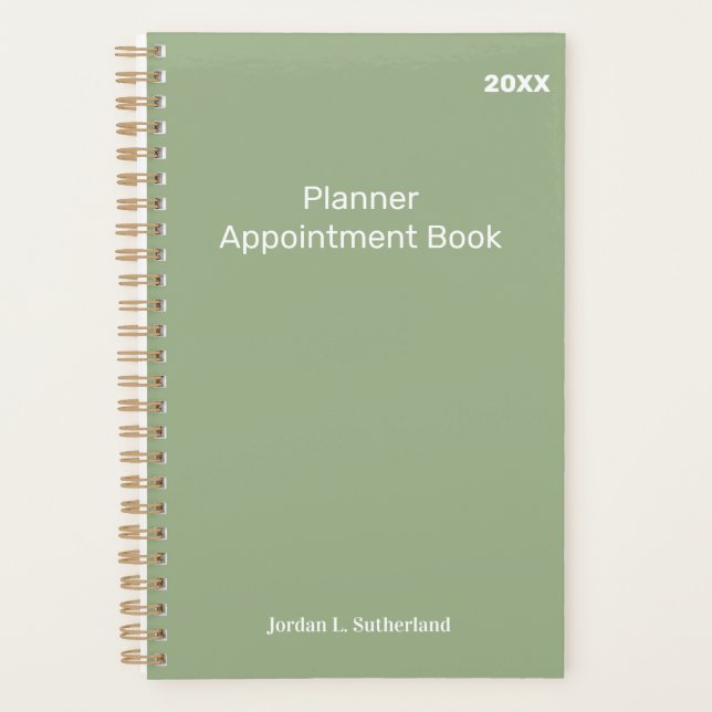 Elegant Minimalist Personalized Logo Sage Green Planner (Front)