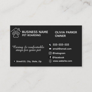 Elegant Minimalist Pet Boarding Black Customizable Business Card