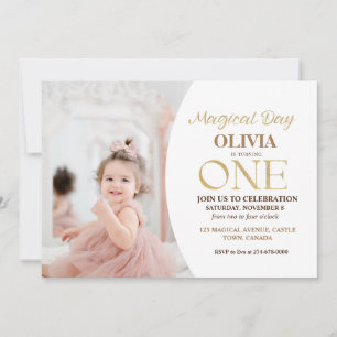 Elegant Minimalist Photo 1st Birthday Invitation