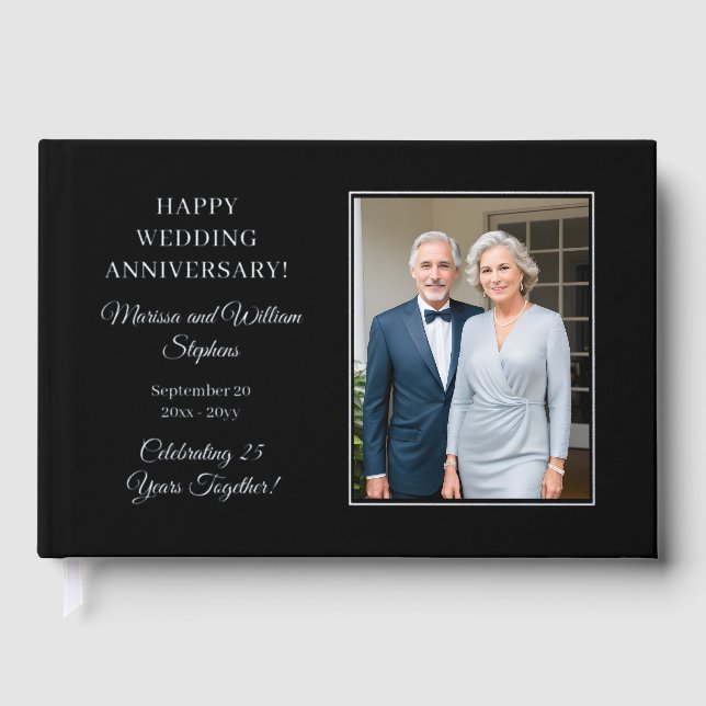 Elegant Minimalist Photo 25th Wedding Anniversary Guest Book (Front)