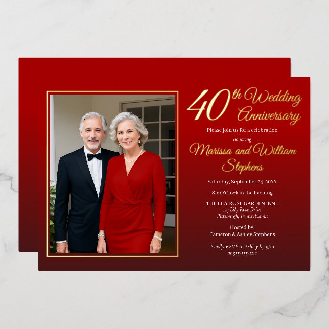 Elegant Minimalist Photo 40th Wedding Anniversary (Front/Back)