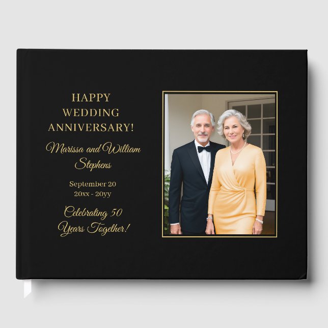Elegant Minimalist Photo 50th Wedding Anniversary Guest Book (Front)