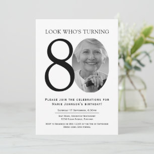 Elegant Minimalist Photo 80th Birthday Invitation