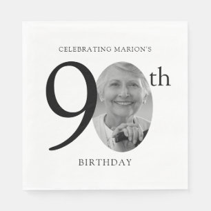 Elegant Minimalist Photo 90th Birthday Napkin