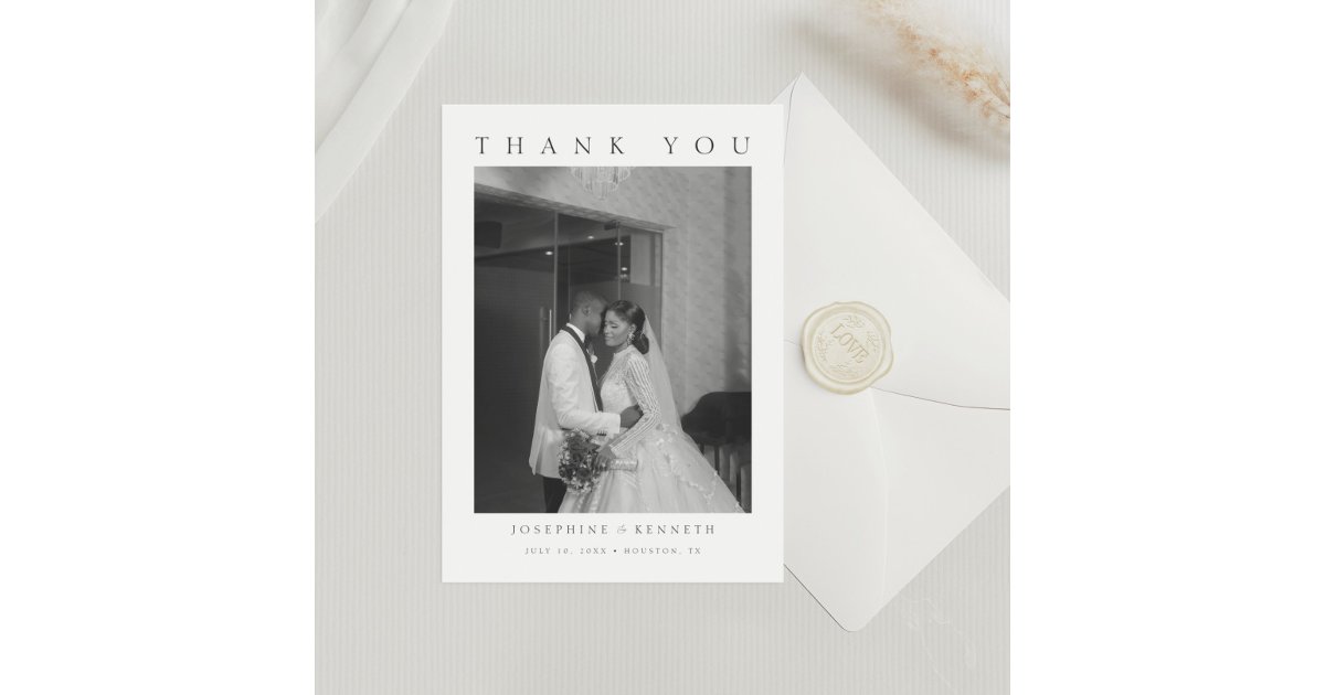 Elegant Minimalist Photo Calligraphy Wedding Thank You Card | Zazzle