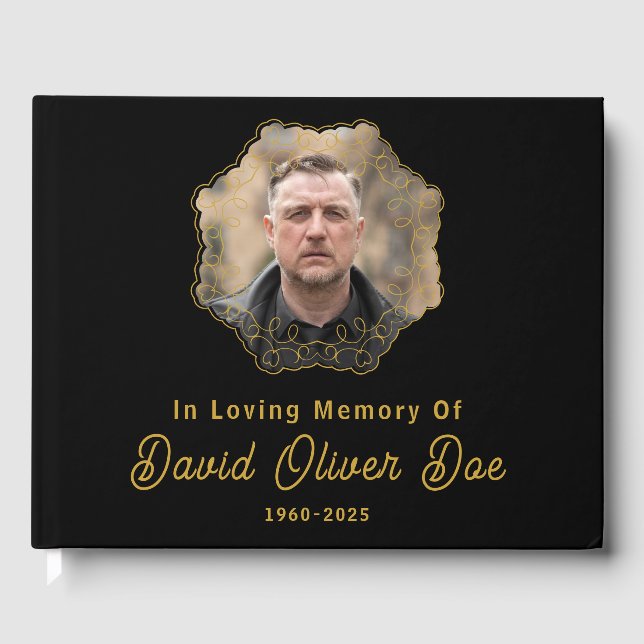 Elegant Minimalist Photo Classic Memorial Funeral Guest Book (Front)