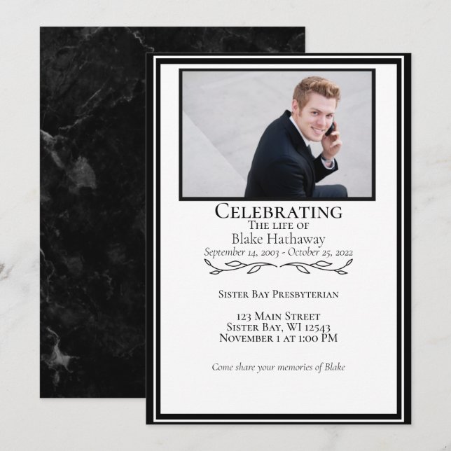 Elegant Minimalist Photo Funeral Memorial Invitation (Front/Back)