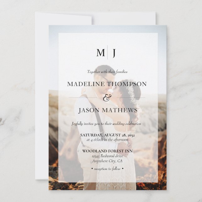 Elegant Minimalist Photo Initial Monogram Wedding Invitation (Front)