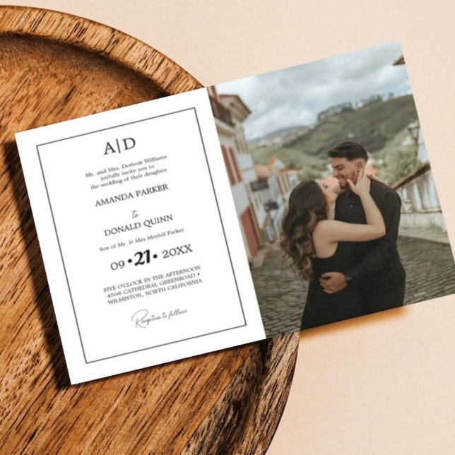 Elegant Minimalist photo Monogram Wedding Invitation (Creator Uploaded)