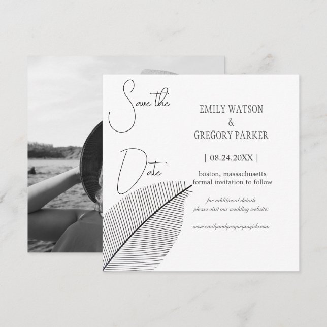 Elegant minimalist photo of abstract sheet save the date (Front/Back)