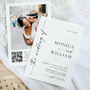 Elegant Minimalist Photo QR code Wedding Invitation