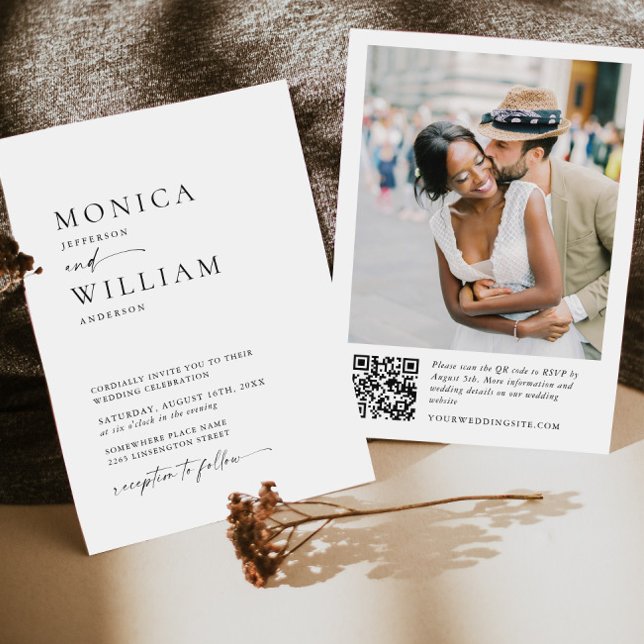 Elegant Minimalist Photo QR code Wedding Invitation (Creator Uploaded)