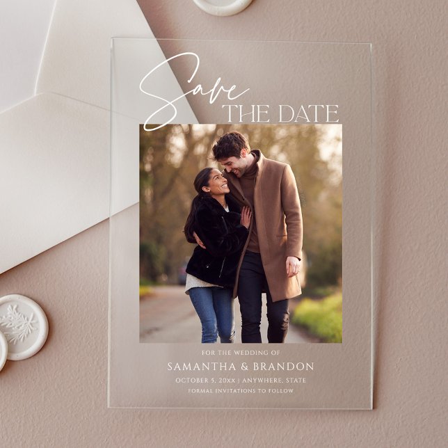 Elegant Minimalist Photo Save the Date Acrylic Invitations (Creator Uploaded)