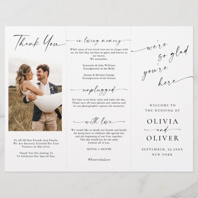 Elegant Minimalist Photo Wedding Ceremony Program (Front)
