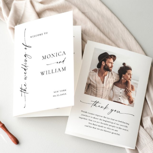 Elegant Minimalist Photo Wedding Ceremony Program (Creator Uploaded)