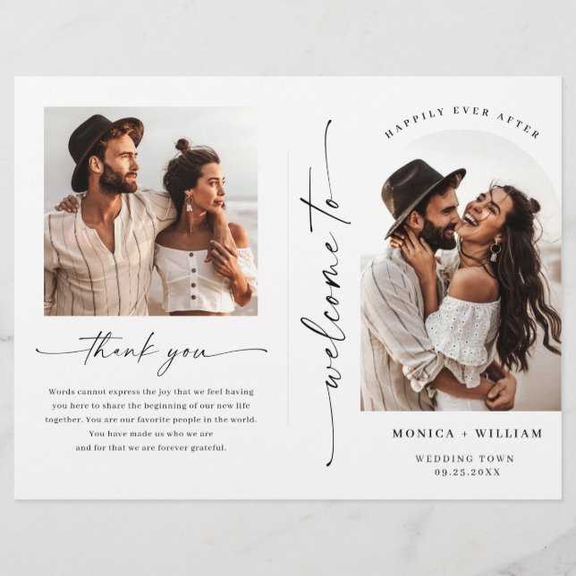 Elegant Minimalist Photo Wedding Ceremony Program (Front)