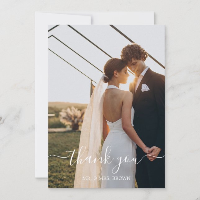 Elegant Minimalist Photo Wedding Thank You Card (Front)