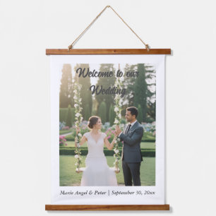 Elegant Minimalist Photo Wedding Welcome Hanging Tapestry