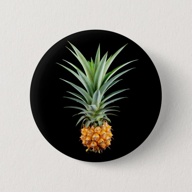 elegant minimalist pineapple | black background 2 inch round button (Front)