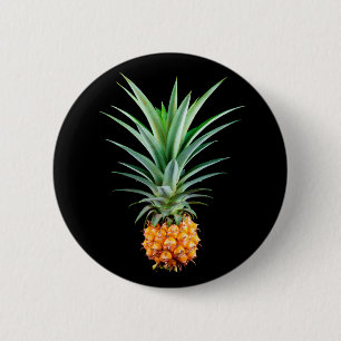 elegant minimalist pineapple black background 2 inch round button