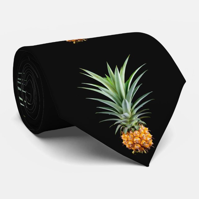 elegant minimalist pineapple | black background tie (Rolled)