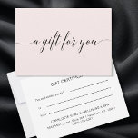 Elegant Minimalist Pink Gift Certificate<br><div class="desc">This sophisticated gift certificate design features a soft pink background with a delicate, flowing script that reads “a gift for you, ” embodying simplicity and elegance. The minimalist layout with clean lines on the reverse side offers a refined space to customize details, perfect for high-end beauty salons, spas, wellness centers,...</div>