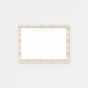Elegant Minimalist Pink Green Plaid Post-it Notes