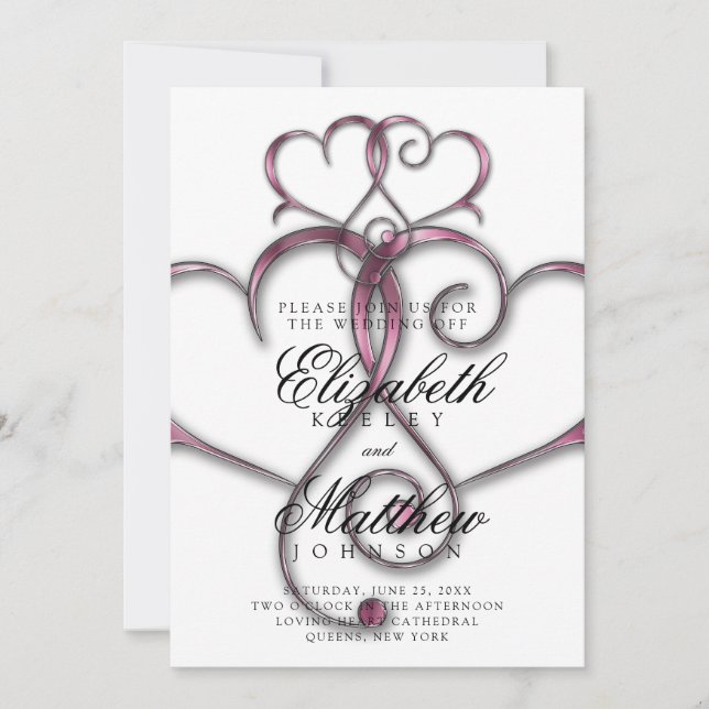 Elegant Minimalist Pink Heart Invitation (Front)