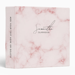 Elegant Minimalist Pink Marble Handwritten Script Binder