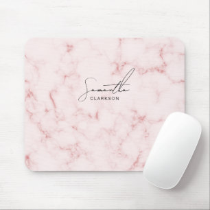 Elegant Minimalist Pink Marble Handwritten Script Mouse Pad