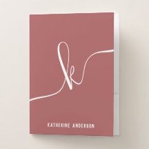 Elegant Minimalist Pink Red Script Monogram Name