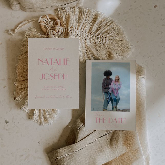 Elegant Minimalist Pink Whimsical Photo Wedding Save The Date (Creator Uploaded)