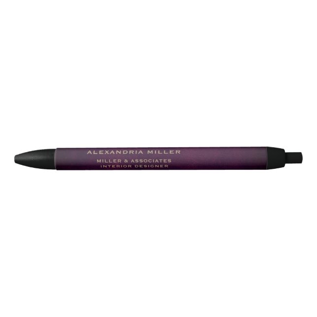 Elegant Minimalist Purple Gold Black Ink Pen (Front)