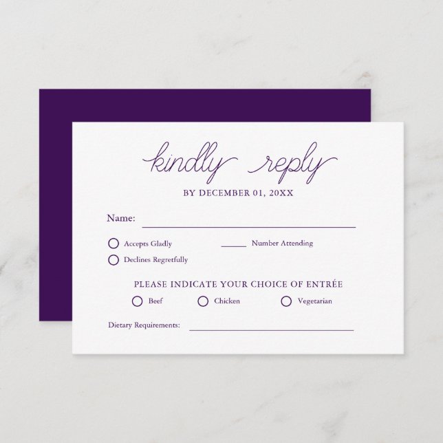 Elegant Minimalist Purple Simple Wedding RSVP (Front/Back)
