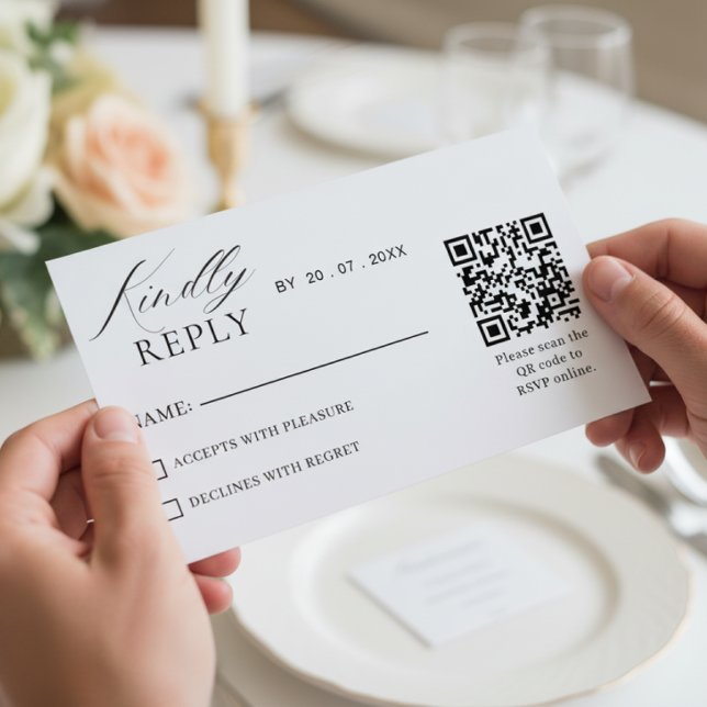 Elegant Minimalist QR Code RSVP Wedding Card (Créateur téléchargé)
