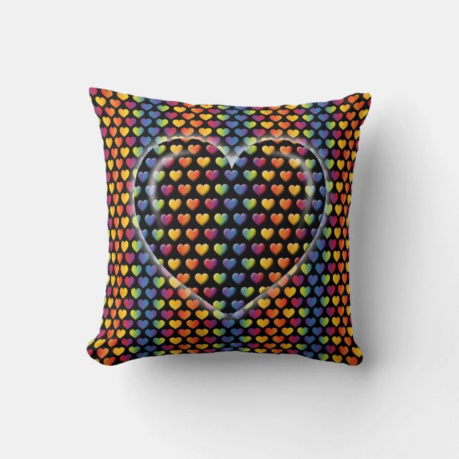 Elegant Minimalist Rainbow Hearts Throw Pillow (Front)