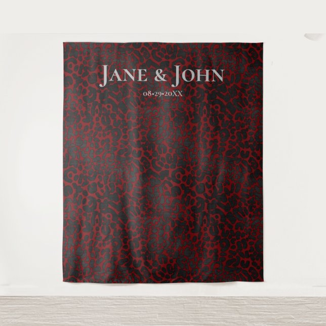Elegant Minimalist Red Black Leopard Backdrop Tapestry (Front)