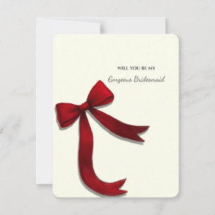Elegant Minimalist Red Bow Bridesmaid Proposal Invitation