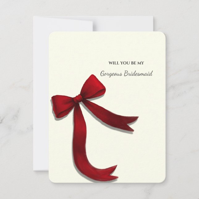 Elegant Minimalist Red Bow Bridesmaid Proposal Invitation (Front)