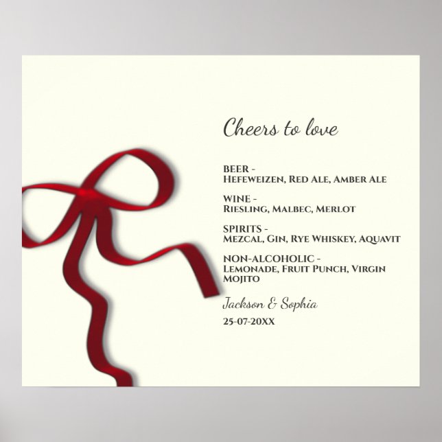 Elegant Minimalist Red Bow Simple Elegant Menu Sig Poster (Front)