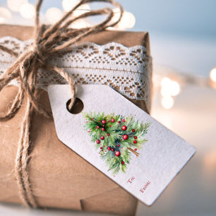 Elegant Minimalist Red Green Pine Tree Christmas  Gift Tags