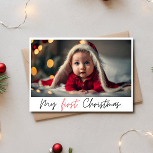 Elegant Minimalist Red My First Christmas Holiday Card