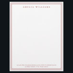 Elegant Minimalist Red Two Border Letterhead<br><div class="desc">Create your own personalized letterhead with elegant chic typography name and two border lines in red color.</div>